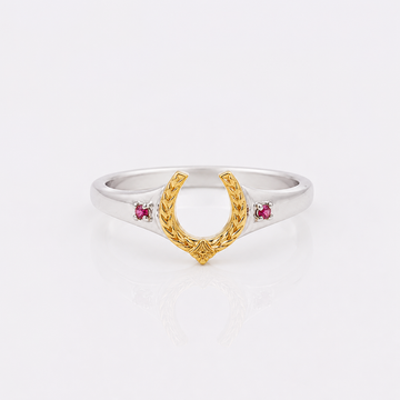 Antique Red Corundum Wisdom Horseshoe Ring