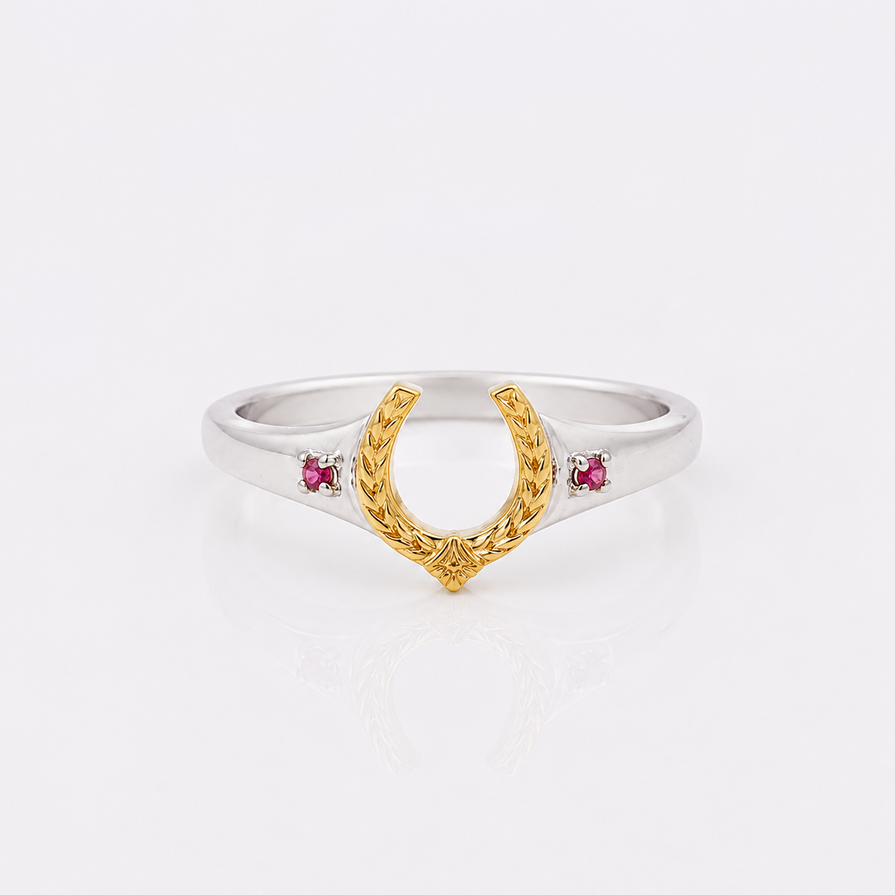 Antique Red Corundum Wisdom Horseshoe Ring