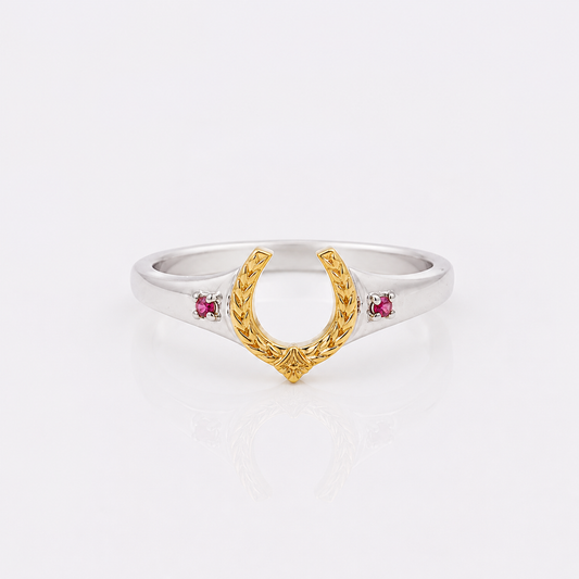 Antique Red Corundum Wisdom Horseshoe Ring