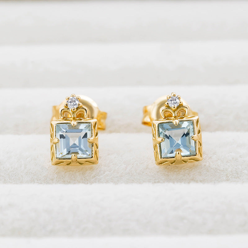 Aquamarine Square Earrings