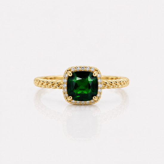 Asscher Cut Diopside Halo Ring