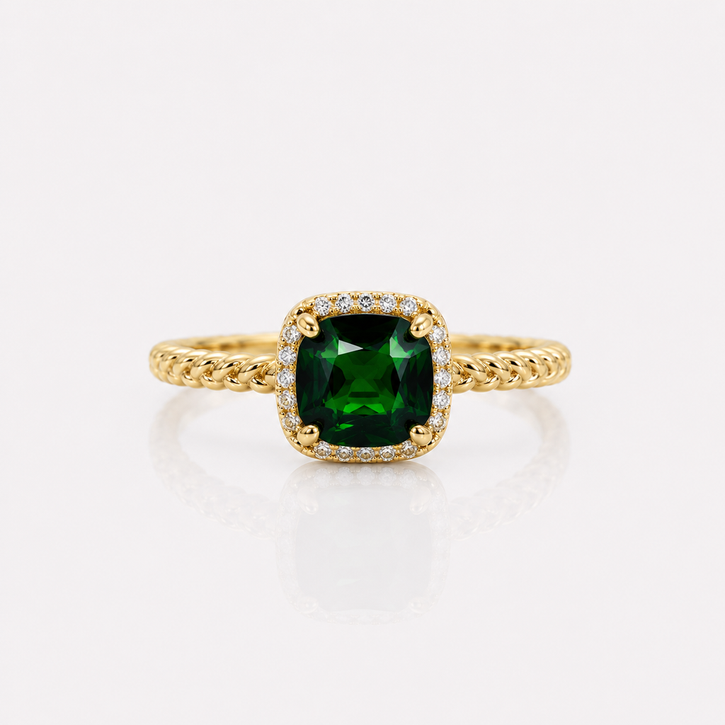 Asscher Cut Diopside Halo Ring