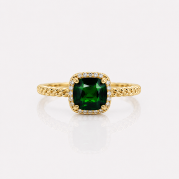 Asscher Cut Diopside Halo Ring