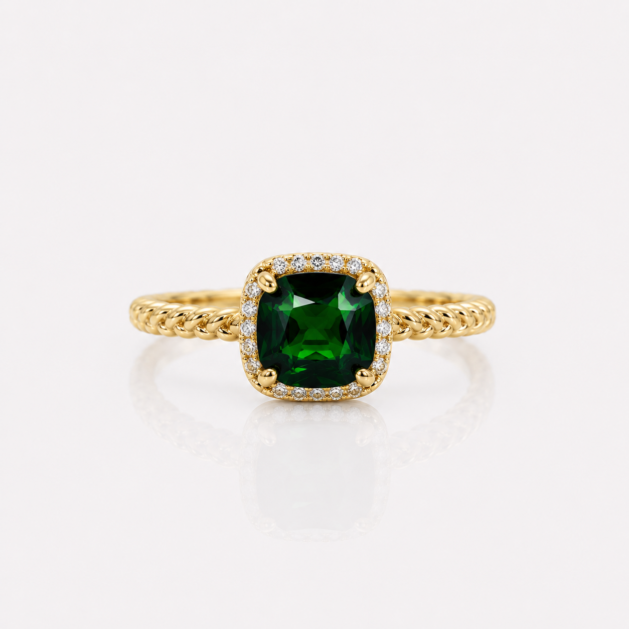Asscher Cut Diopside Halo Ring