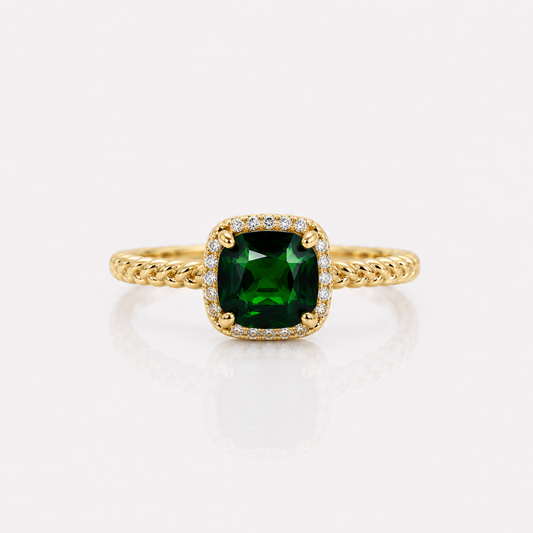 Asscher Cut Diopside Halo Ring