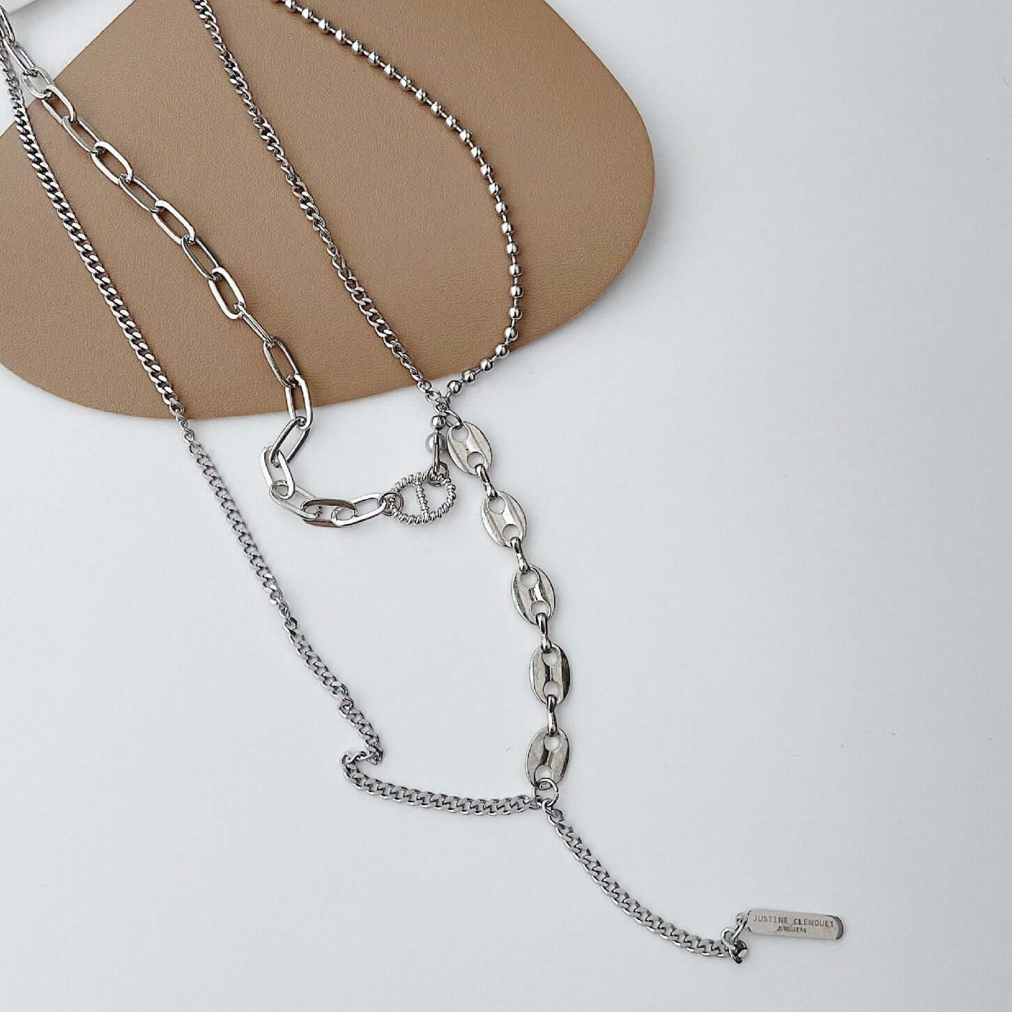 Asymmetric Silver Layered Chain Necklace