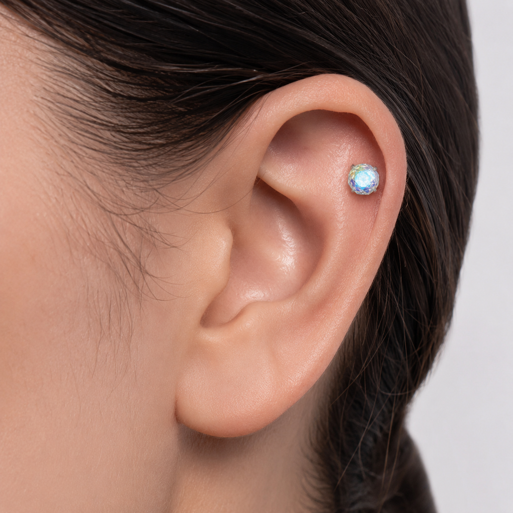 Aurora Rose-Cut CZ Flat Back Helix Stud