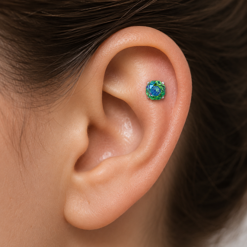 Aurora Rose-Cut CZ Flat Back Piercing Stud