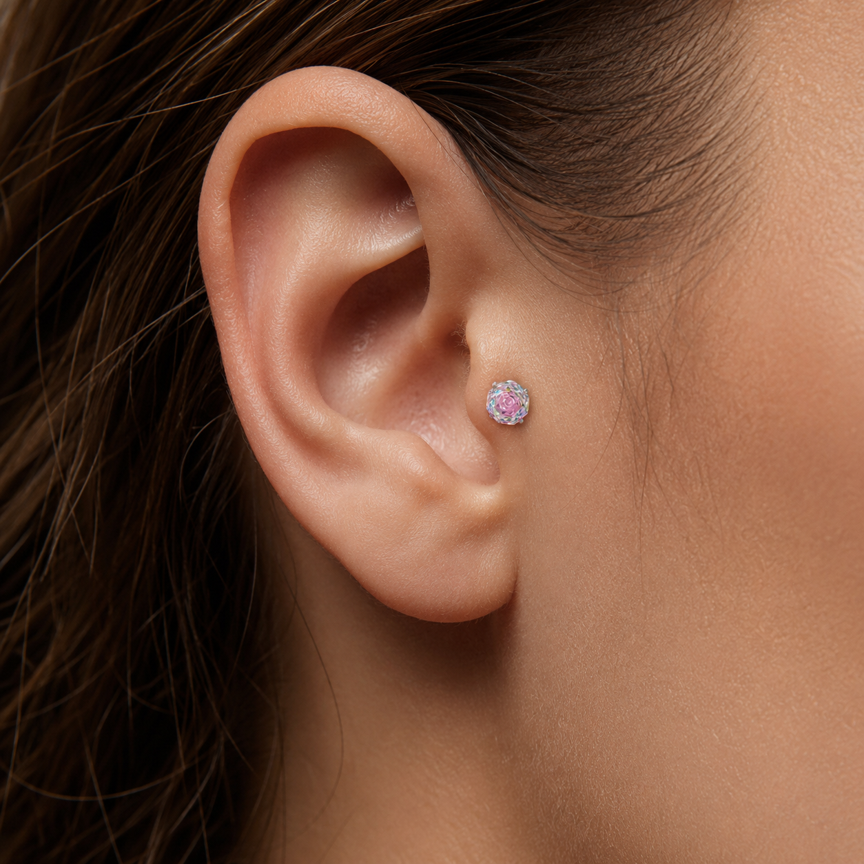 Aurora Rose-Cut CZ Flat Back Tragus Stud