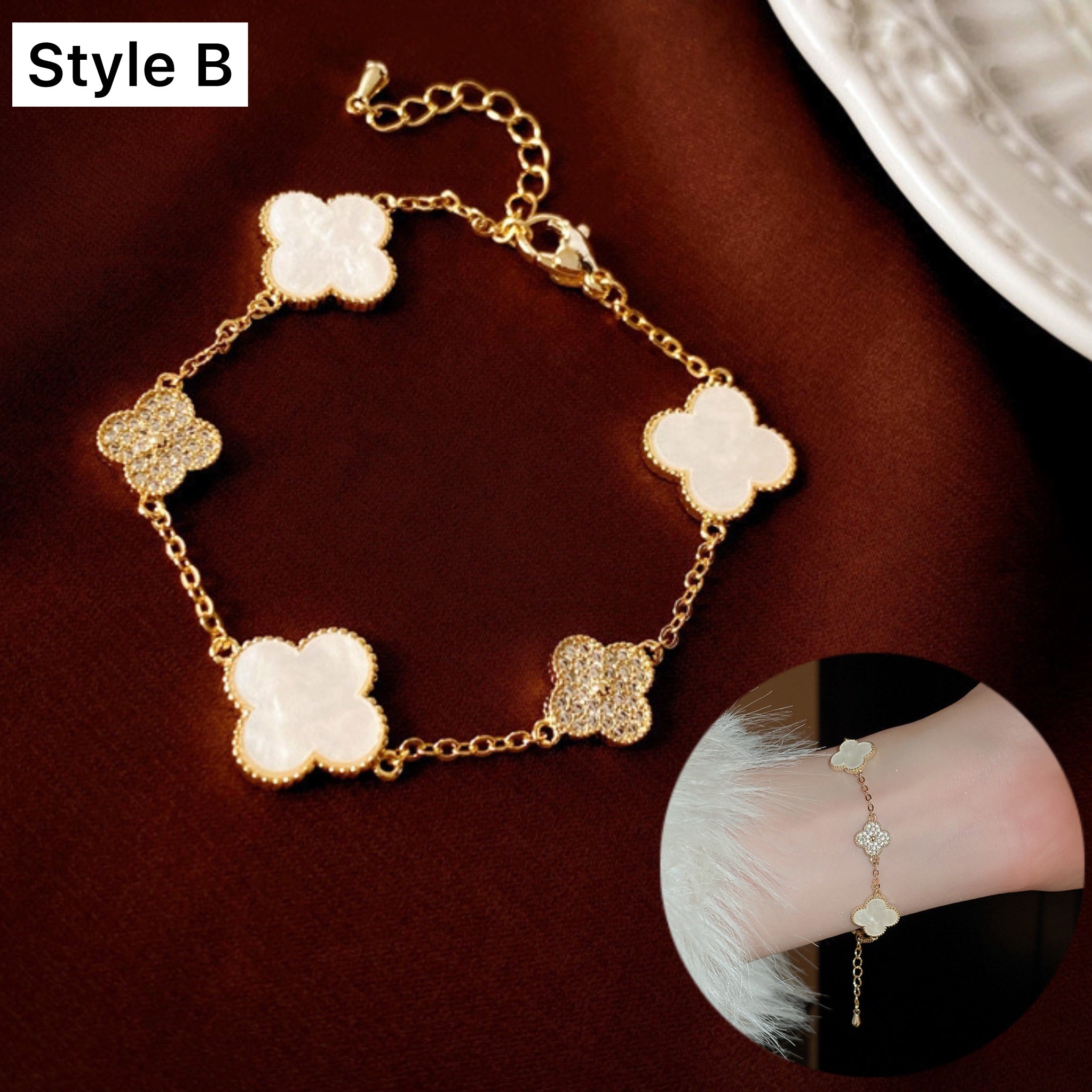 14K Gold Plated Four Leaf Clover Bracelet