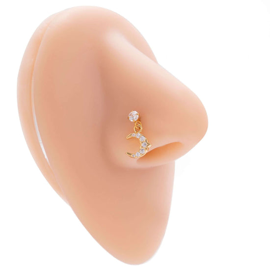 Hypoallergenic Crescent Moon Dangle Nose Ring