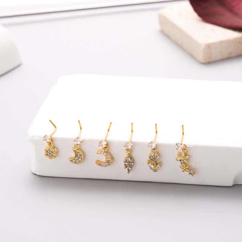 Hypoallergenic Gold Flower Dangle Nose Ring