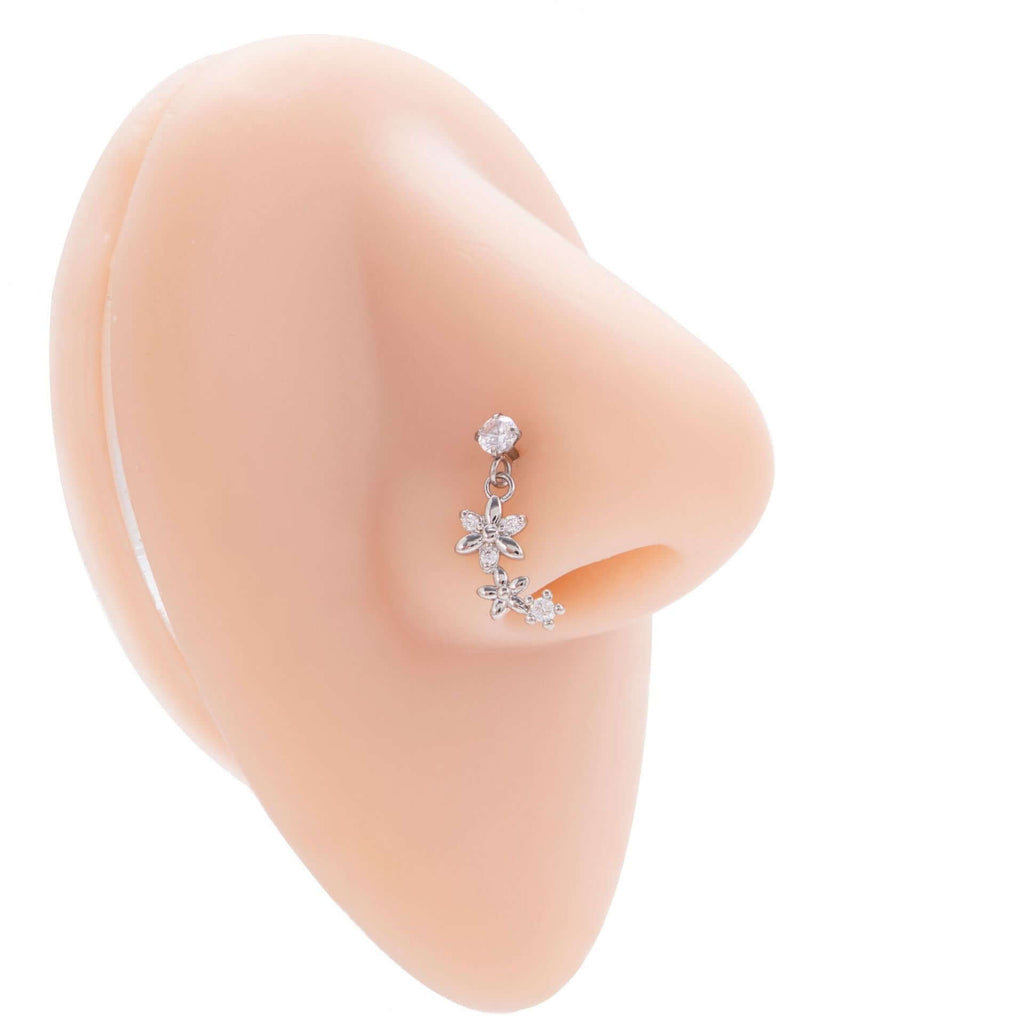 Hypoallergenic Flower Dangle Nose Ring
