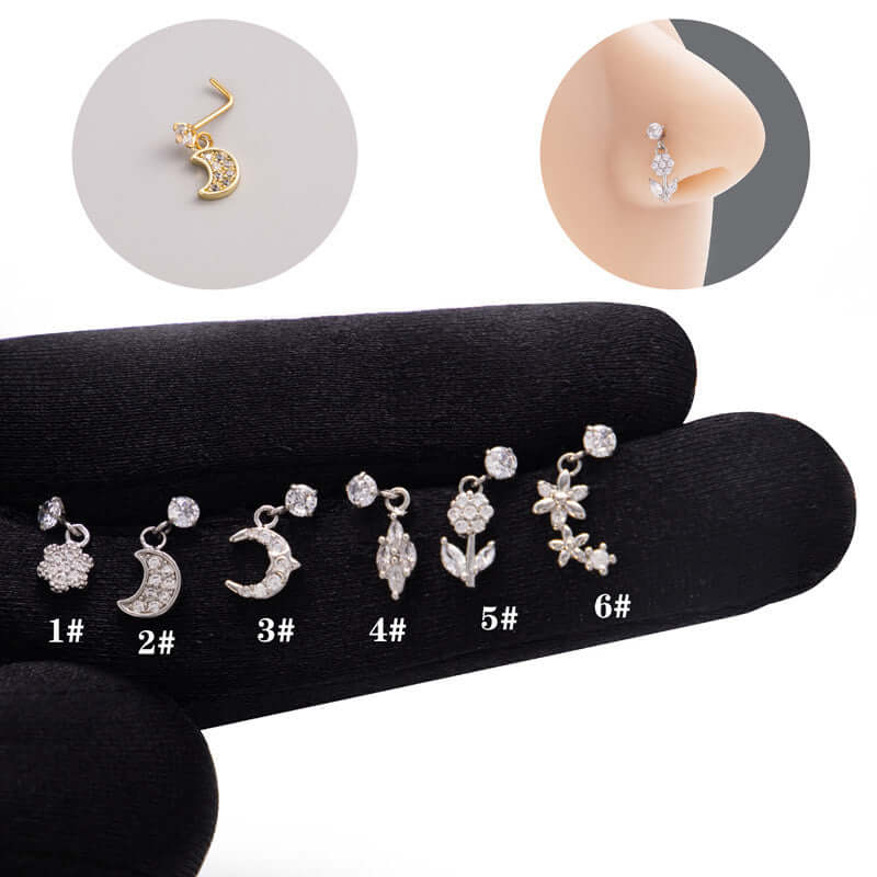 Hypoallergenic Flower Dangle Nose Ring