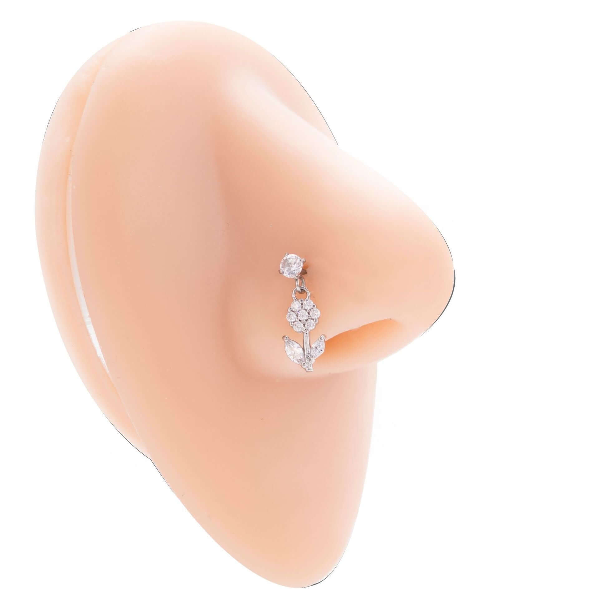 Hypoallergenic Flower Dangle Nose Ring