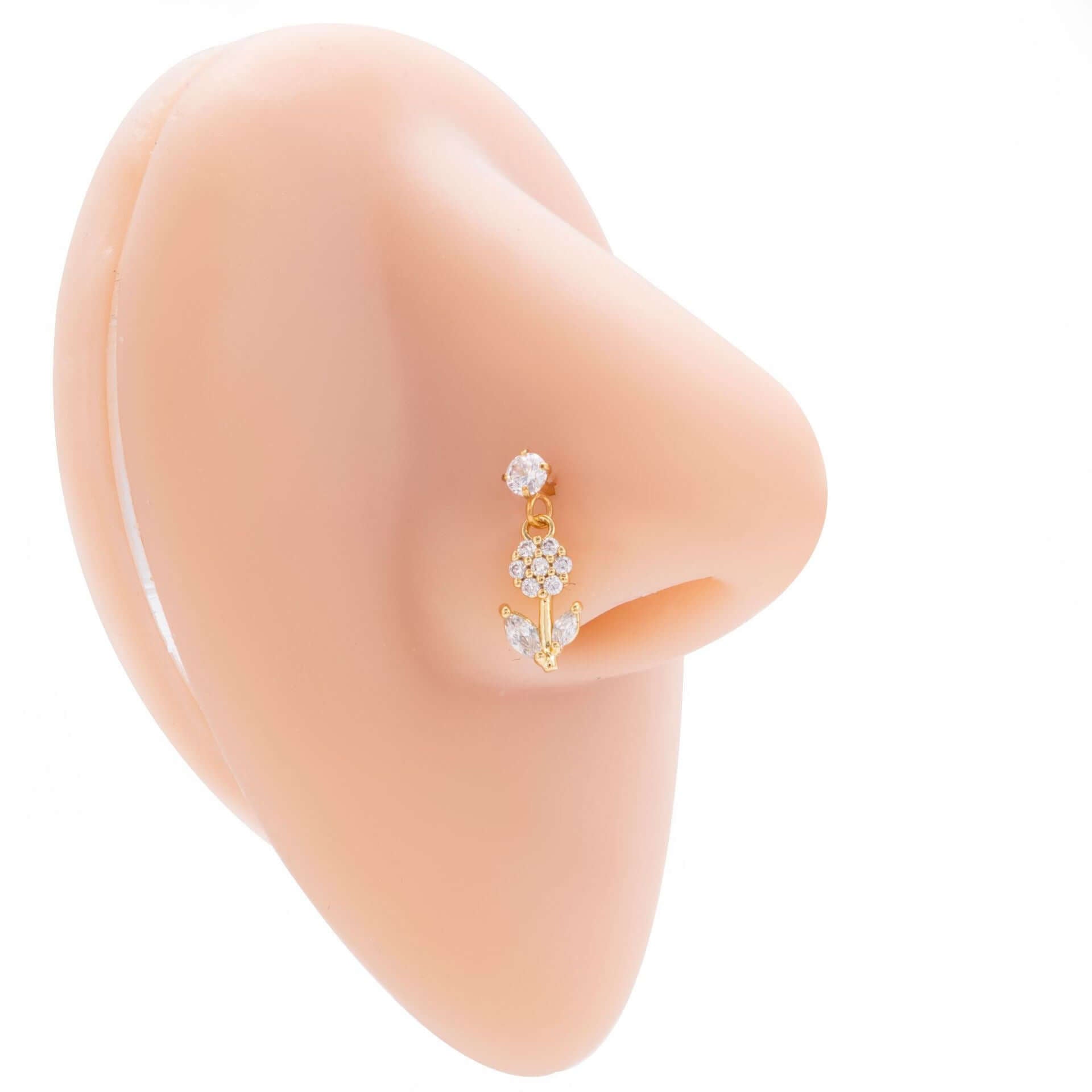 Hypoallergenic Flower Dangle Nose Ring