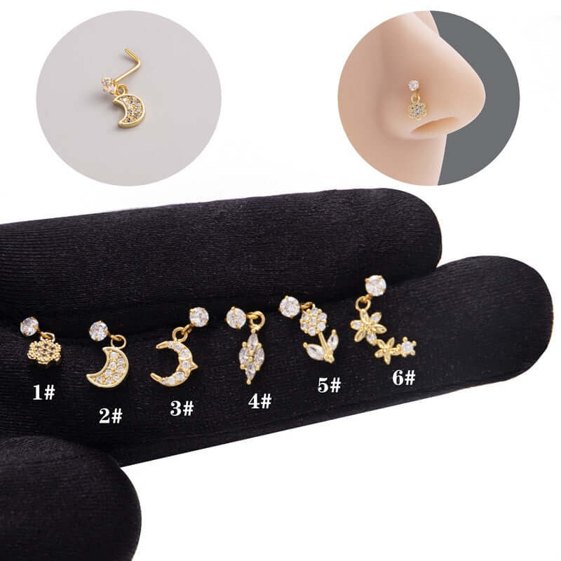 Hypoallergenic Flower Dangle Nose Ring