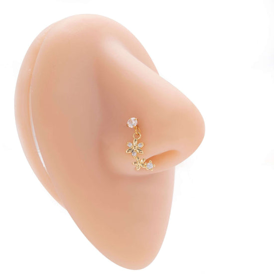 Hypoallergenic Flower Dangle Nose Ring