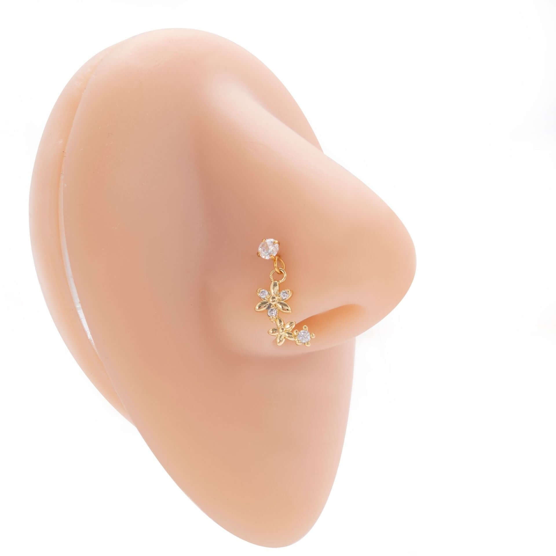 Hypoallergenic Flower Dangle Nose Ring