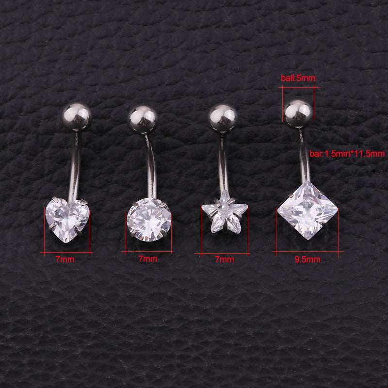 14G Surgical Steel Belly Ring, Heart Navel Ring, Belly Button Ring