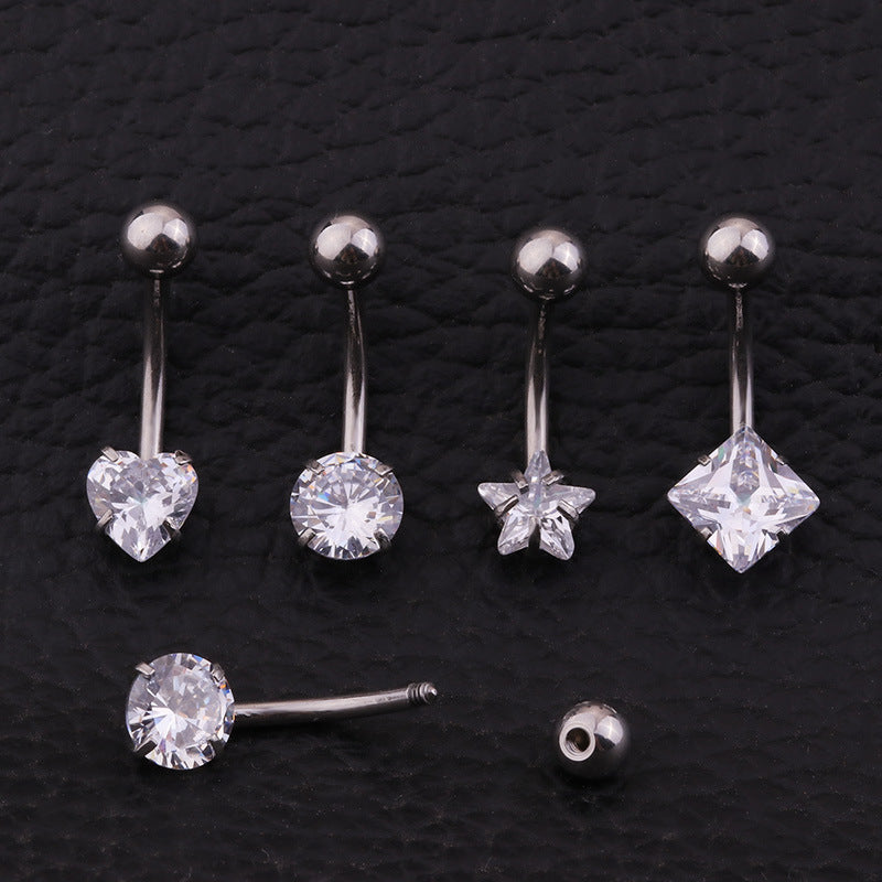 14G Surgical Steel Belly Ring, Heart Navel Ring, Belly Button Ring