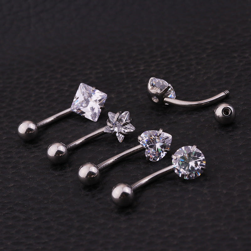 14G Surgical Steel Belly Ring, Heart Navel Ring, Belly Button Ring