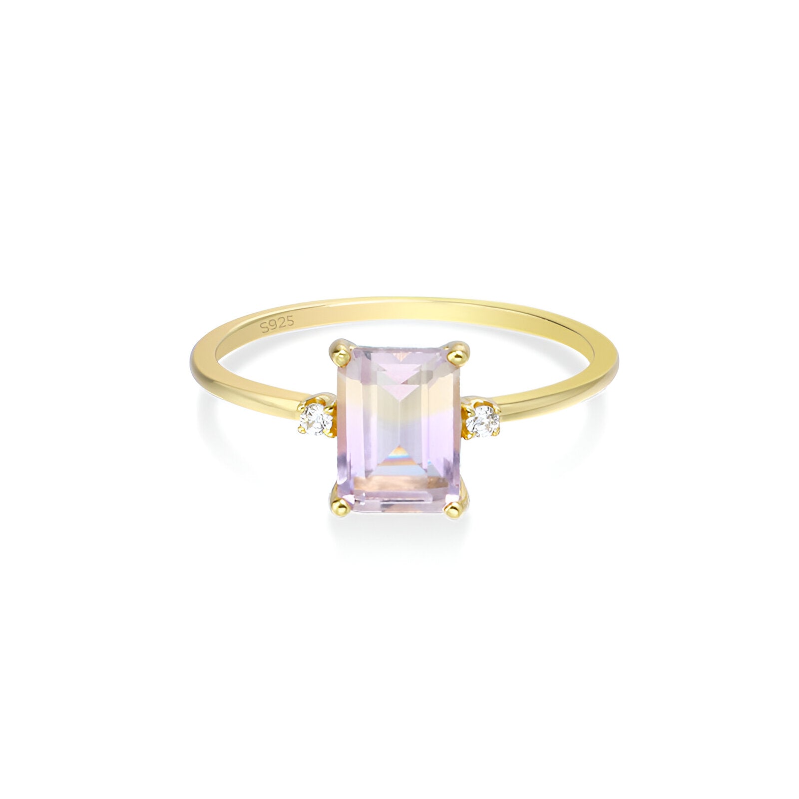 Baguette Ametrine Three Stone Ring February Birthstone