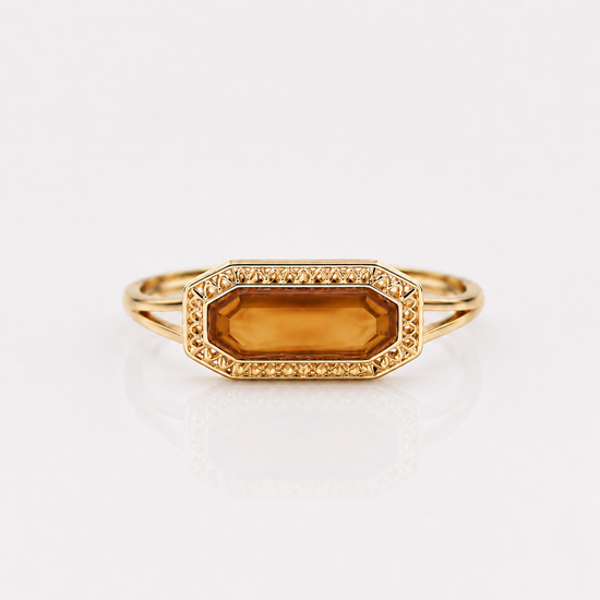 Vintage Baguette Lab-Created Baltic Amber Rings