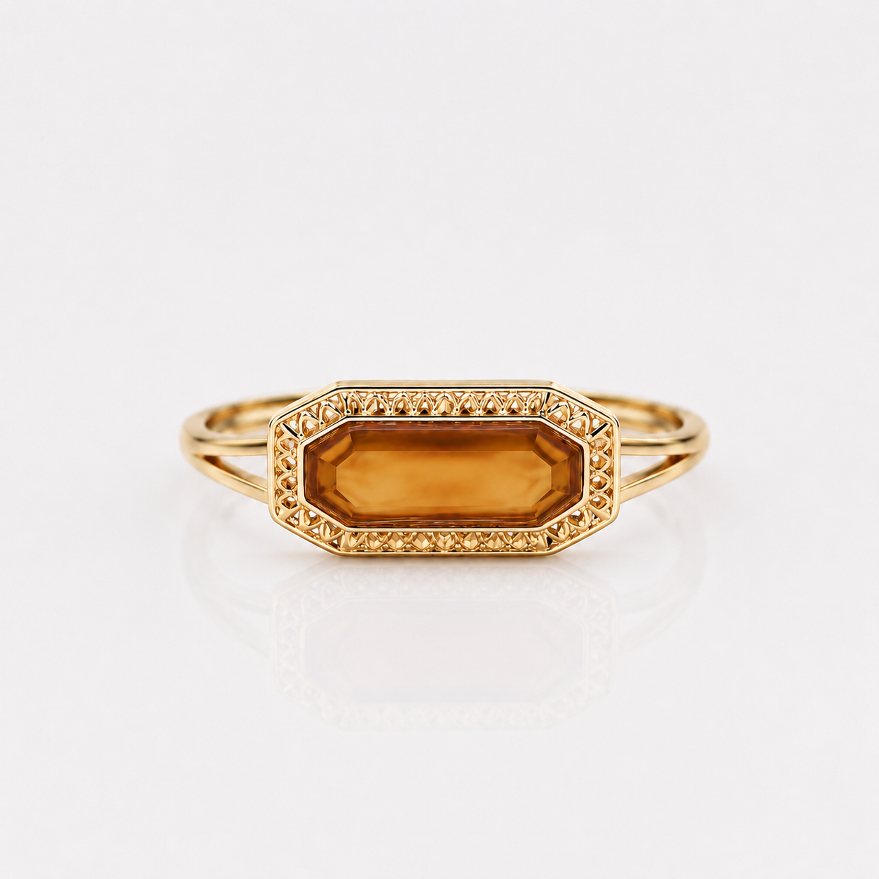 Vintage Baguette Lab-Created Baltic Amber Rings