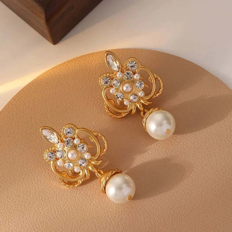 Baroque Drop Earrings, Vintage Pearl Earrings, Gold Pearl Earrings
