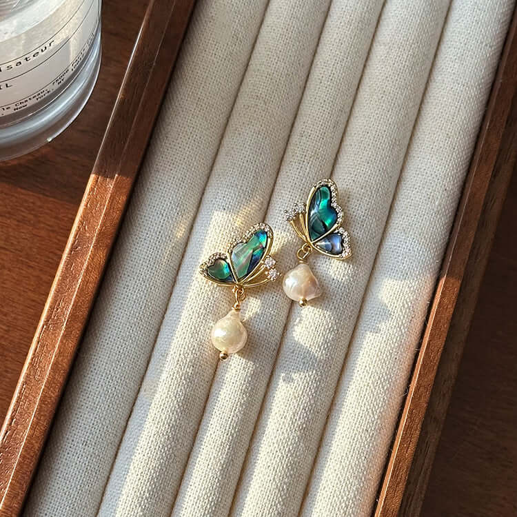 Baroque White Pearl Butterfly Drop Earring