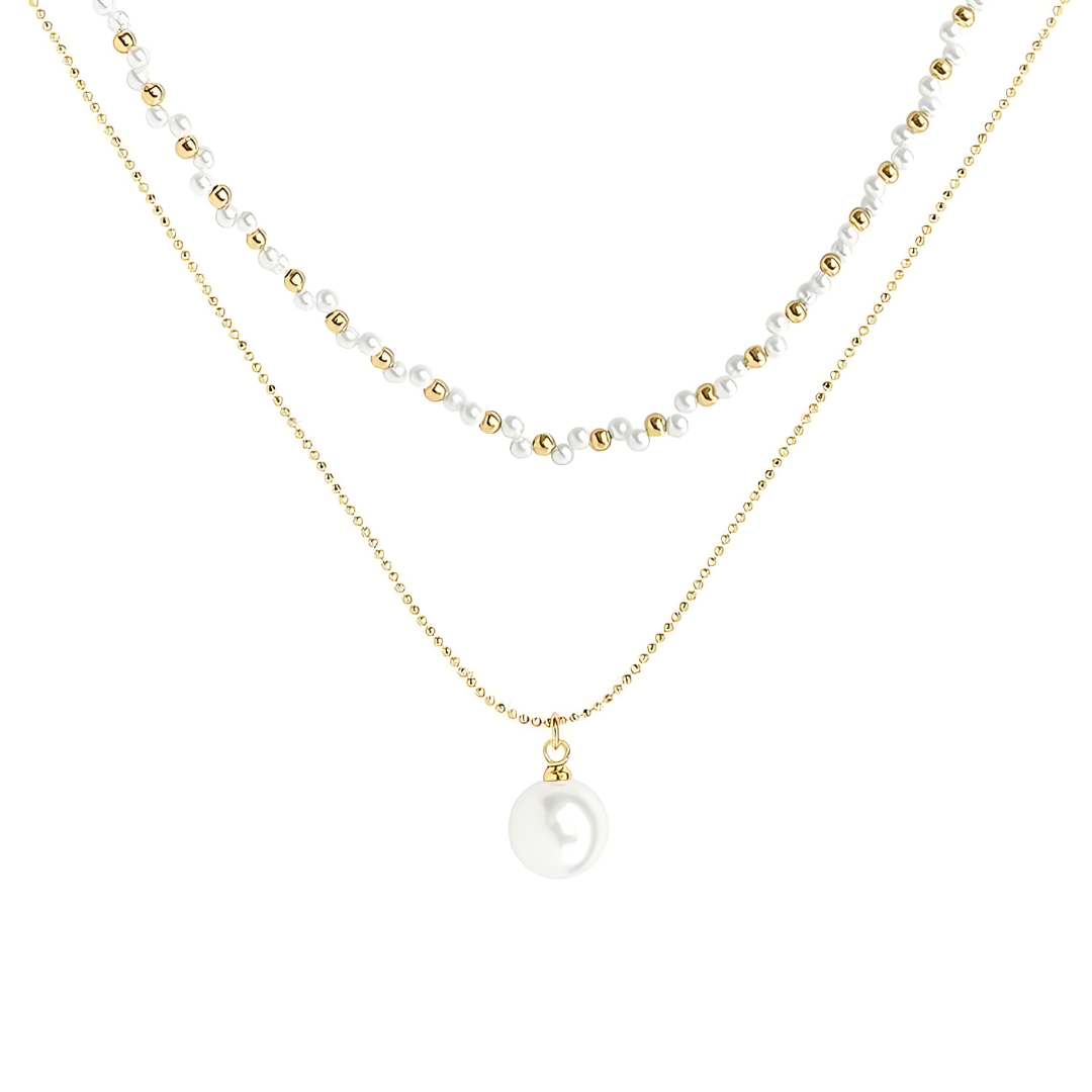 Beads Pearl Pendant Layering Necklace 