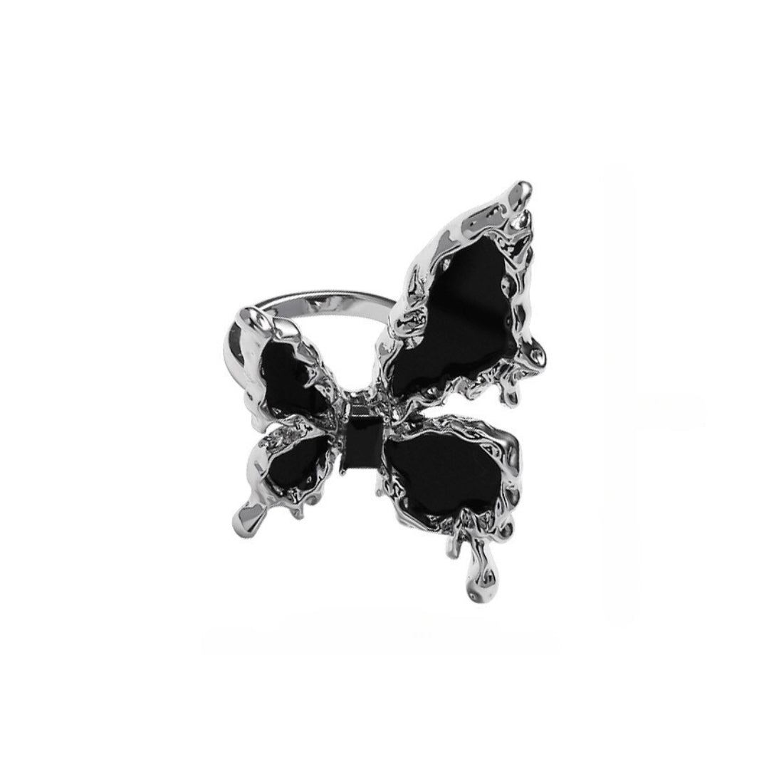 Chunky Butterfly Black Cocktail Ring