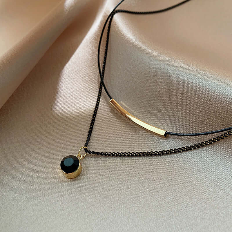 Black Cord Layering Necklacee