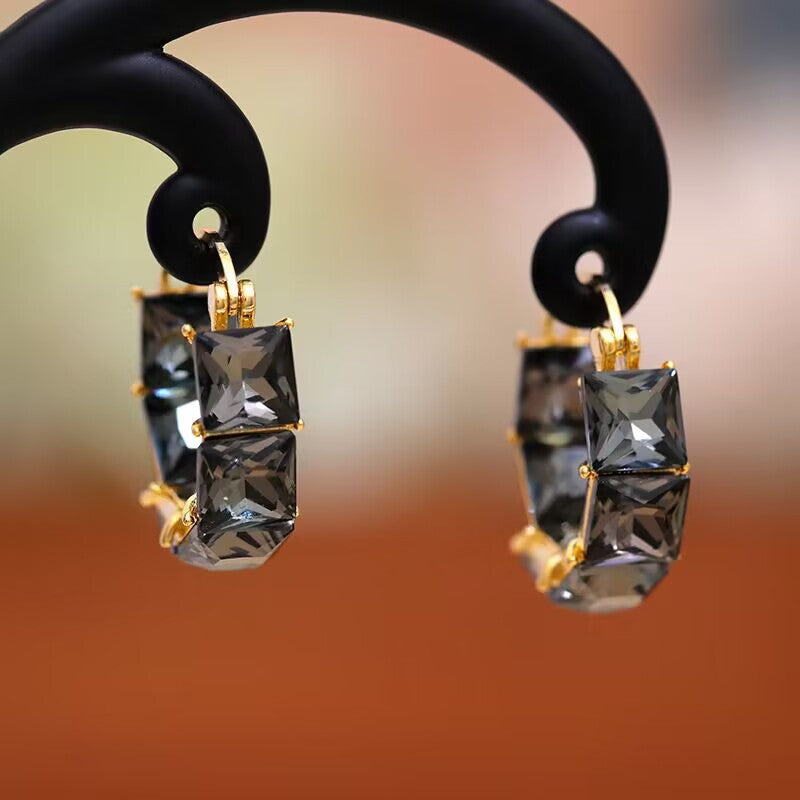 Black Crystal Hoop Earrings