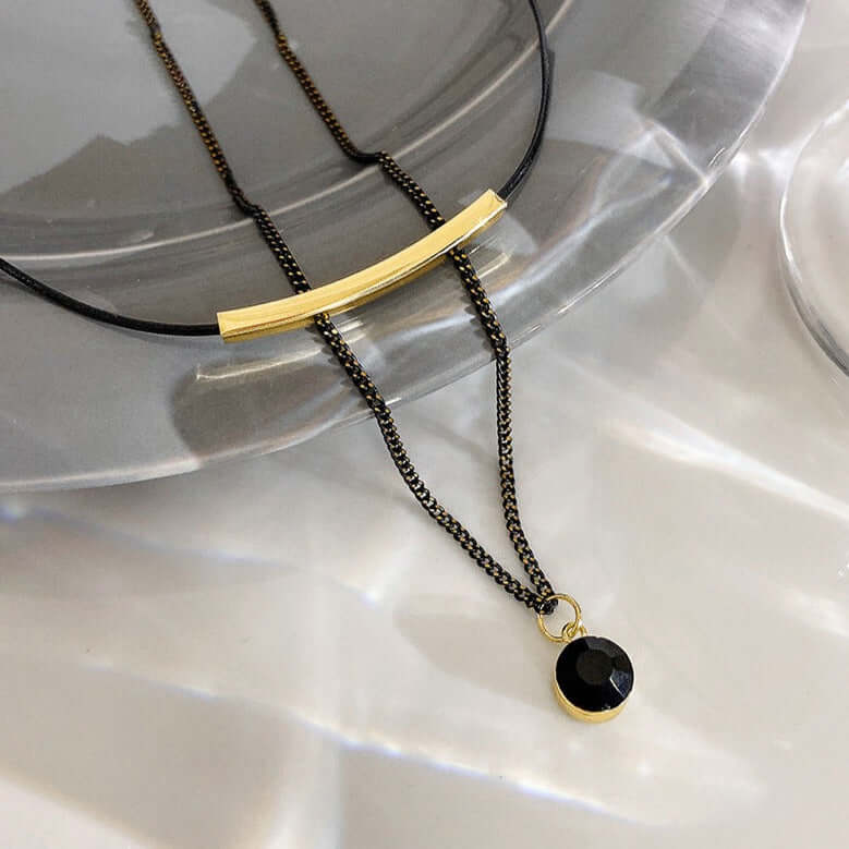 Black Crystal Layering Necklace