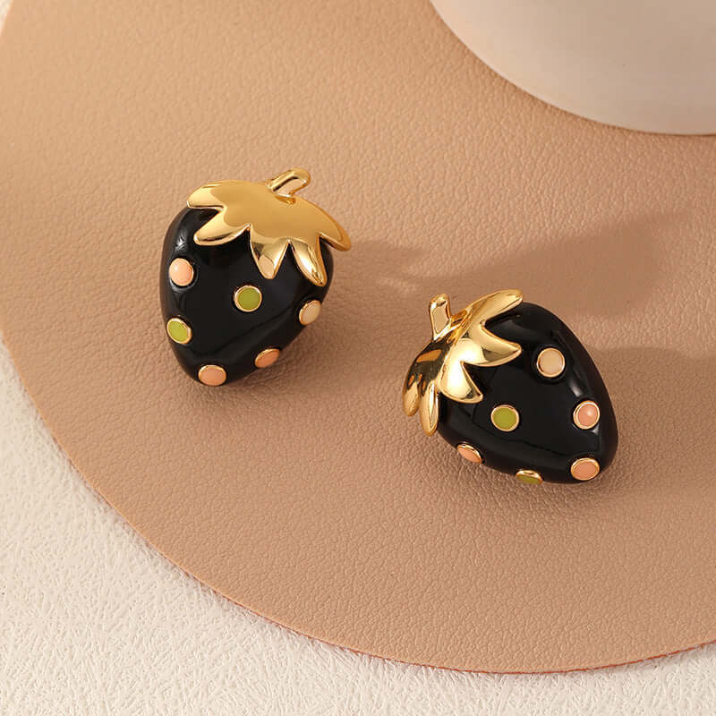 Black Gold Strawberry Earrings