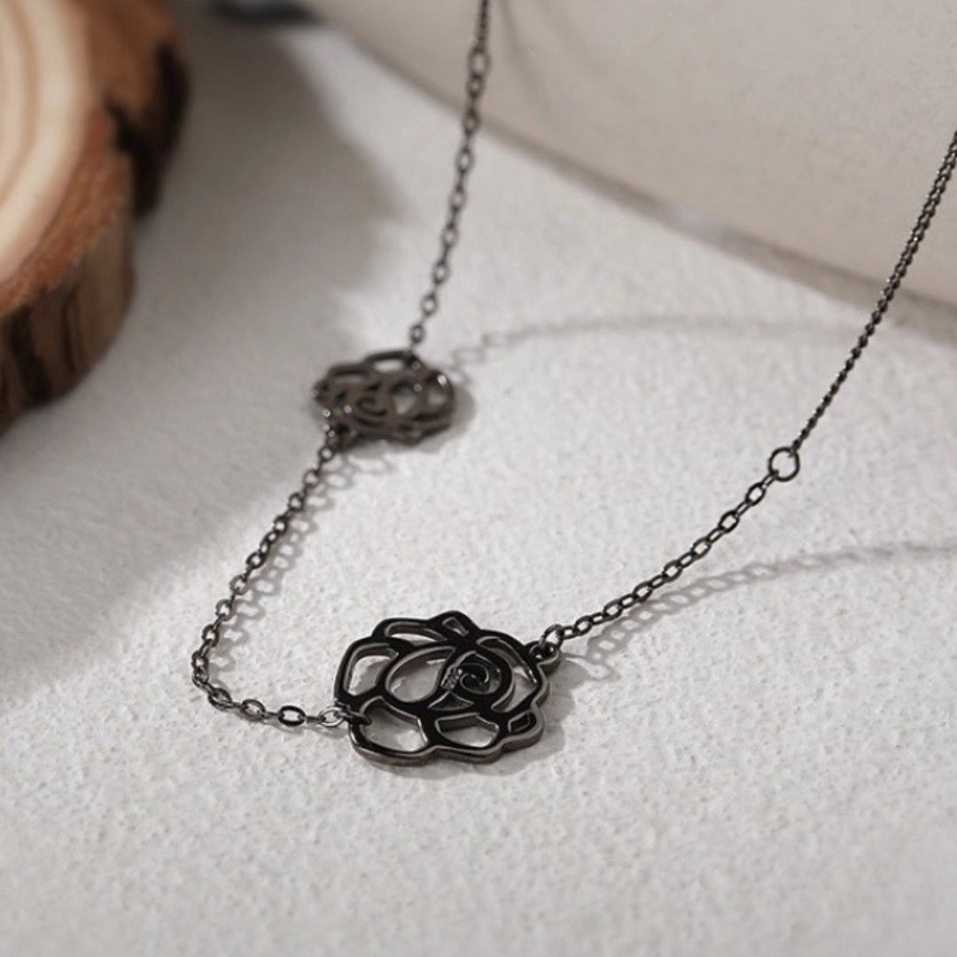 Gothic Black Camellia Rose Choker Necklace 