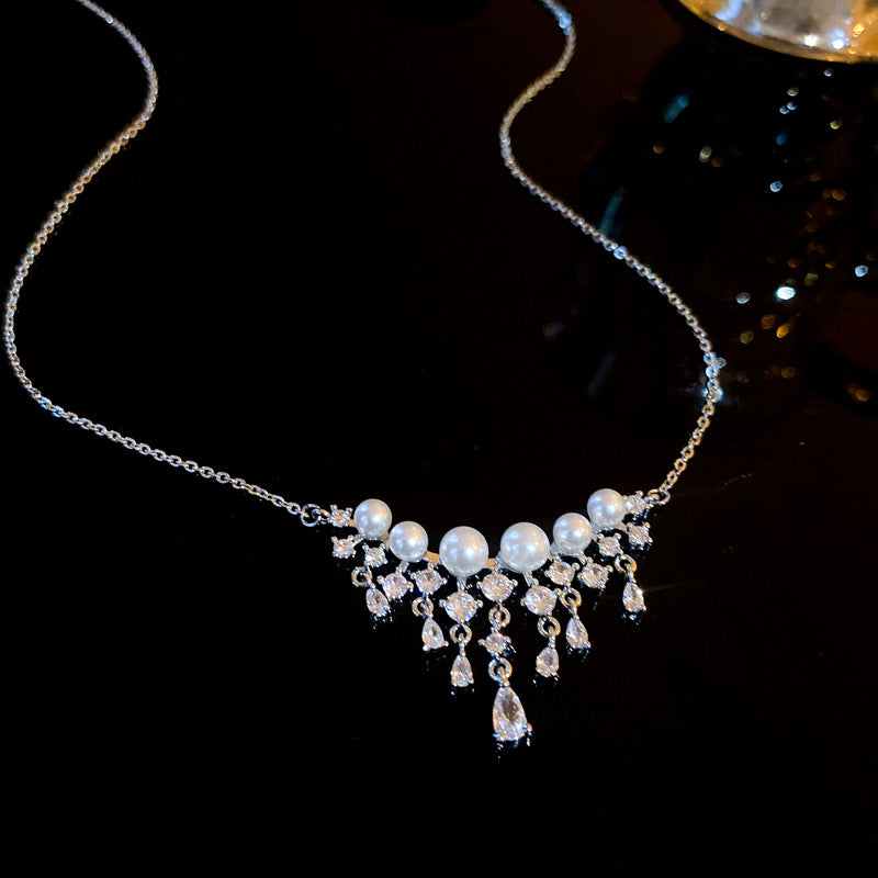 Bling CZ Pearl Waterfall Necklace 