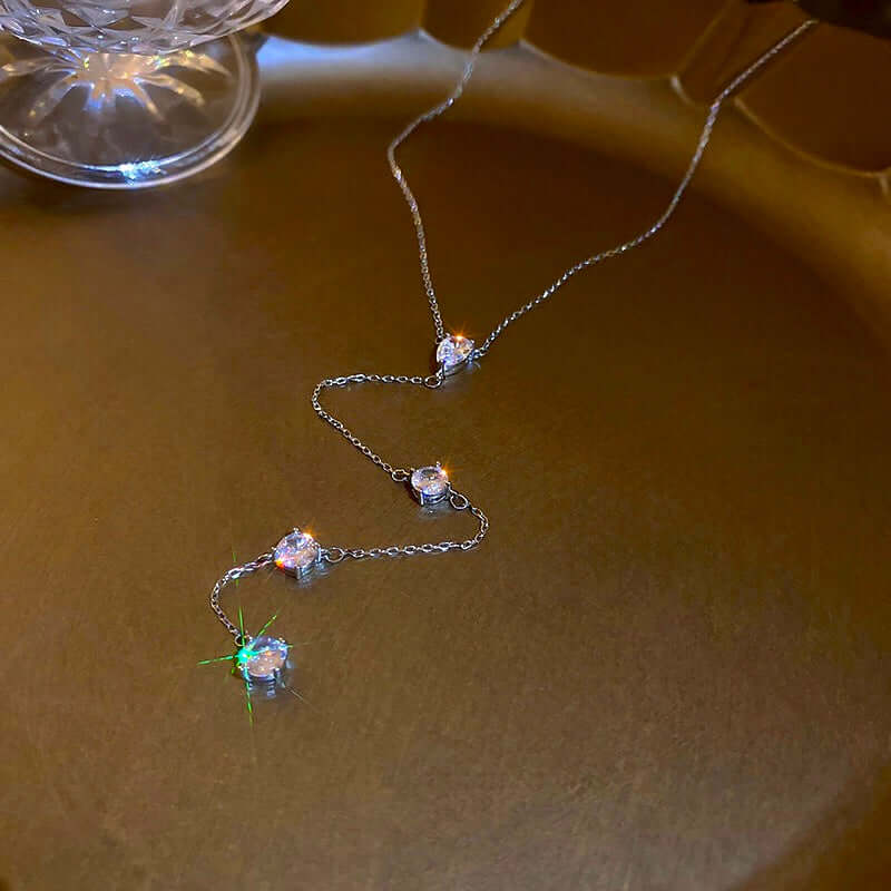 Bling Crystal Teardrop Lariat Necklace