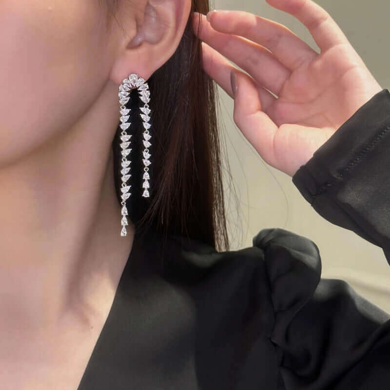 Bling Teardrop CZ Waterfall Earrings