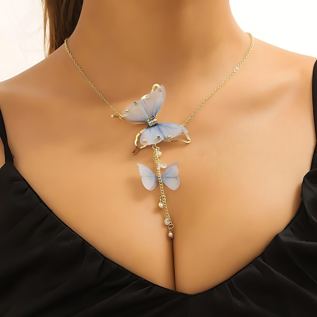 Blue Butterfly Lariat Y Necklace