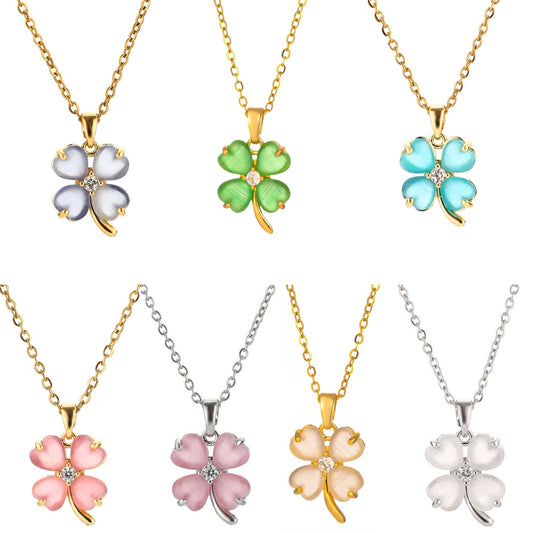 Titanium Four Leaf Clover Lucky Pendant Necklace 