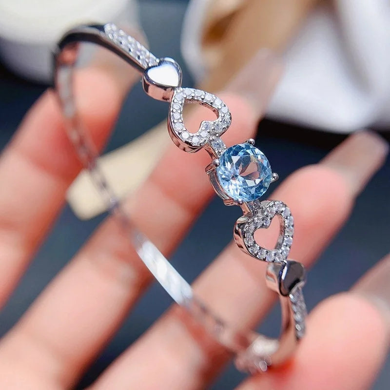 Blue Topaz Heart Bangle Bracelet