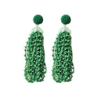 Green beaded tassel earrings 