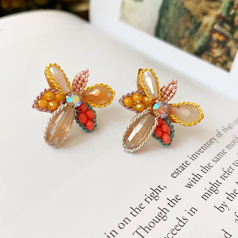 Boho Colorful Crystal Flower Earrings 