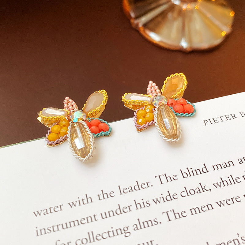 Boho Colorful Crystal Flower Earrings 