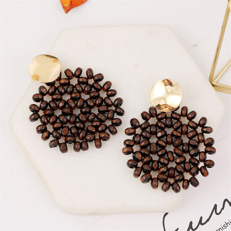 Boho Style Alloy Brown Bead Earrings