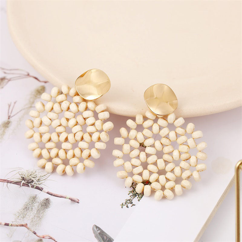 Boho Style Alloy White Bead Earrings