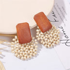 Boho Style Wooden White Bead Earrings